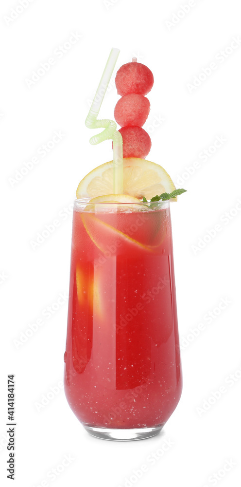 Tasty watermelon drink in glass isolated on white Tasty watermelon drink in glass isolated on white