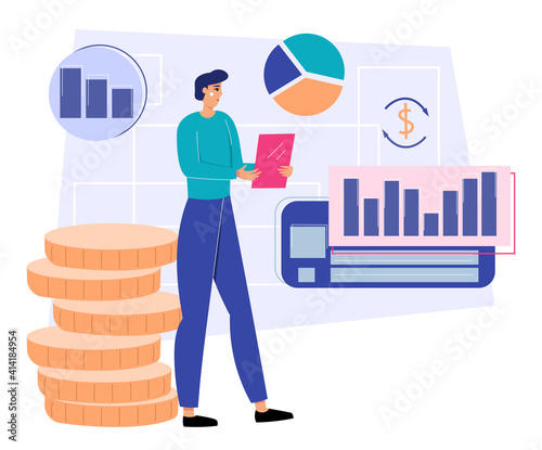 Woman with clipboard, project realisation plan. Flat design illustration. Vector