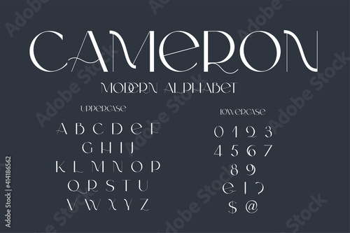 Modern sans serif elegance font. Classic minimal high contrast wedding font. Uppercase only. Vector illustration.
