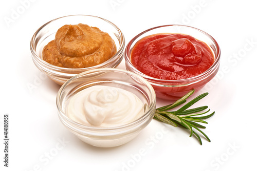 Tomato, Romesco and mayonnaise sauce, isolated on white background