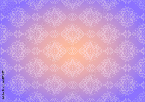 Oriental vintage background with Indo-Persian ornaments. Royal, luxurious, horizontal textured wallpaper of lilac color, with darkening at the edges, vignette. Vector illustration