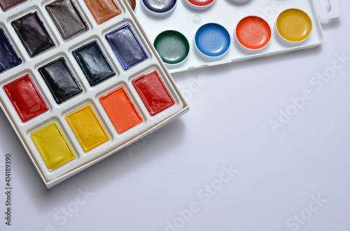 Watercolor paints for painting on a white background. © Fed