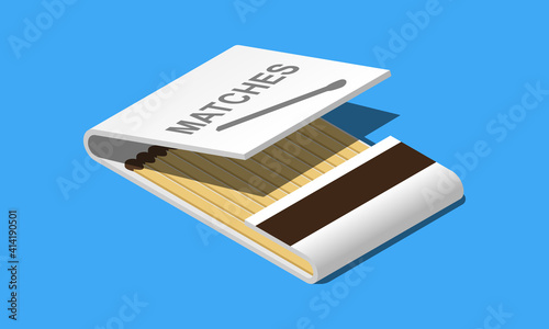 Isometric open matchbox vector icon isolated on blue background.
