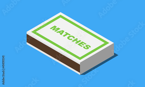Isometric closed matchbox vector icon isolated on blue background.