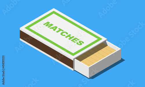 Isometric open matchbox vector icon isolated on blue background.