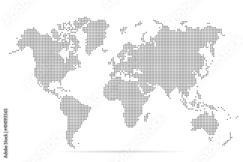 World map. Simple flat dot. Worldmap dotted global. Globe point. World maps circle. Worldwide continents isolated on white background. Silhouette pixel center. Pixels design. Halftone dots. Vector 