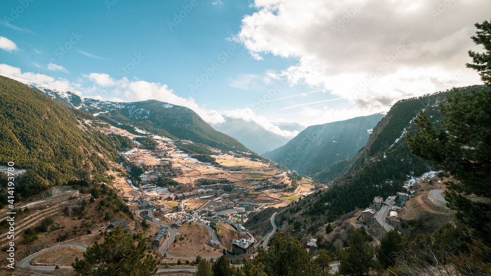 beautiful sunset from the heights of canillo, Andorra on the ascent to the famous Roc del Quer