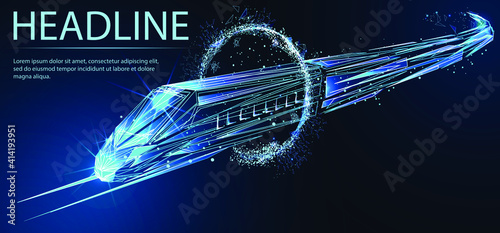 High-speed train. Digital low poly wireframe of futuristic vector. Future logistics, modern technology, transport concept. 