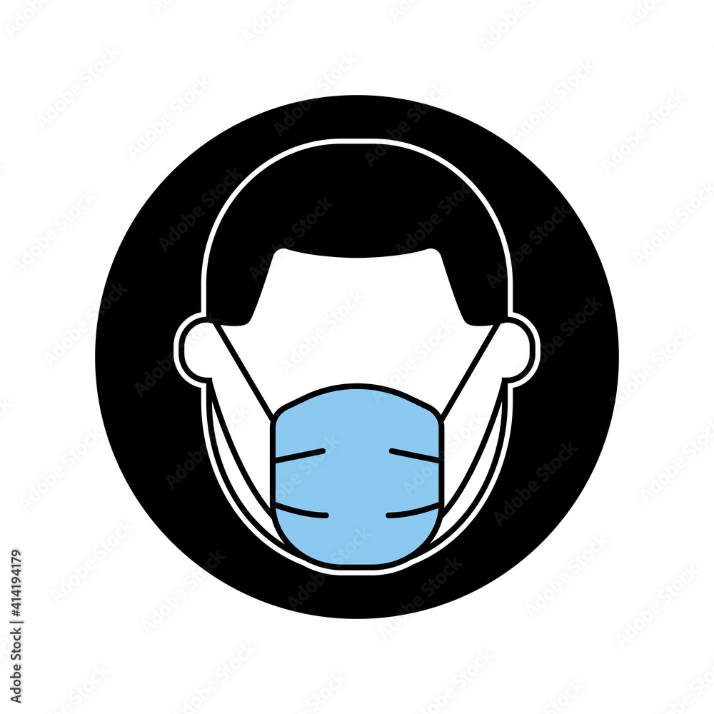 Man in medical face protection mask icon. Please wear a face mask sign. Vector illustration. Man in medical face protection mask icon. Please wear a face mask sign. Vector illustration.
