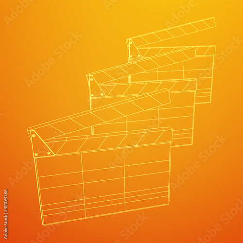Movie clapper board. Film cinema concept. Wireframe low poly mesh vector illustration