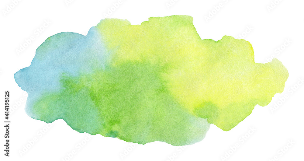 Abstract watercolor blue green yellow brush stroke with stains