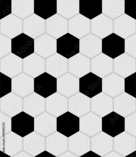 Black and white hexagon soccer ball seamless pattern. Repeated backdrop. Vector illustration