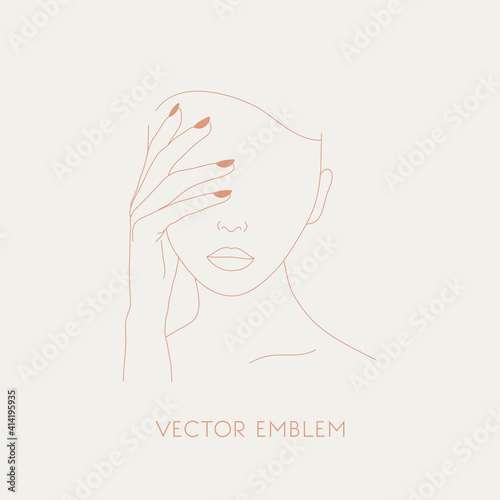  Vector hand drawn emblem for nails saloon.Vector emblem. Simple line art.