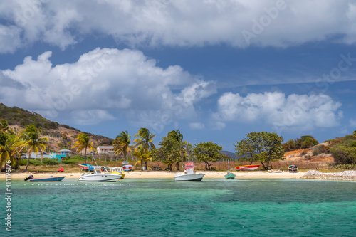 Caribbean  Grenada  Union Island. Boats at anchor in Clifton harbor.