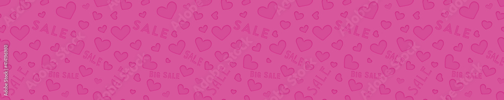 Header for the site, heart on pink background, sale. Design element, background for web. Footer