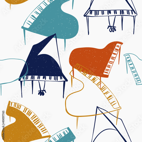 Funny seamless pattern with colorful piano