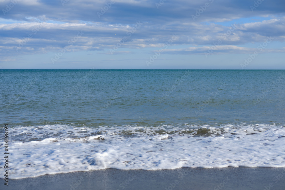 Landscape of the Mediterranean Sea horizon on a cloudy day