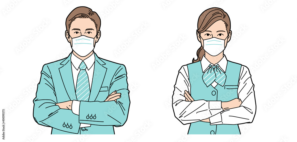 人物イラスト 受付 男女 正体 マスク着用