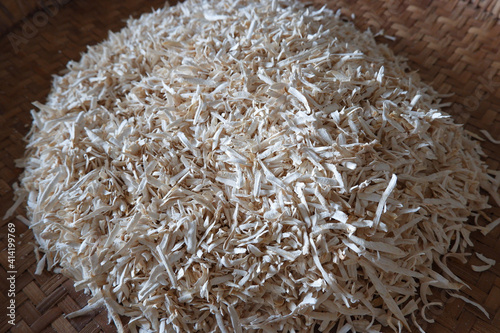 Shredded white cassava, raw materials for making traditional indonesian food photo