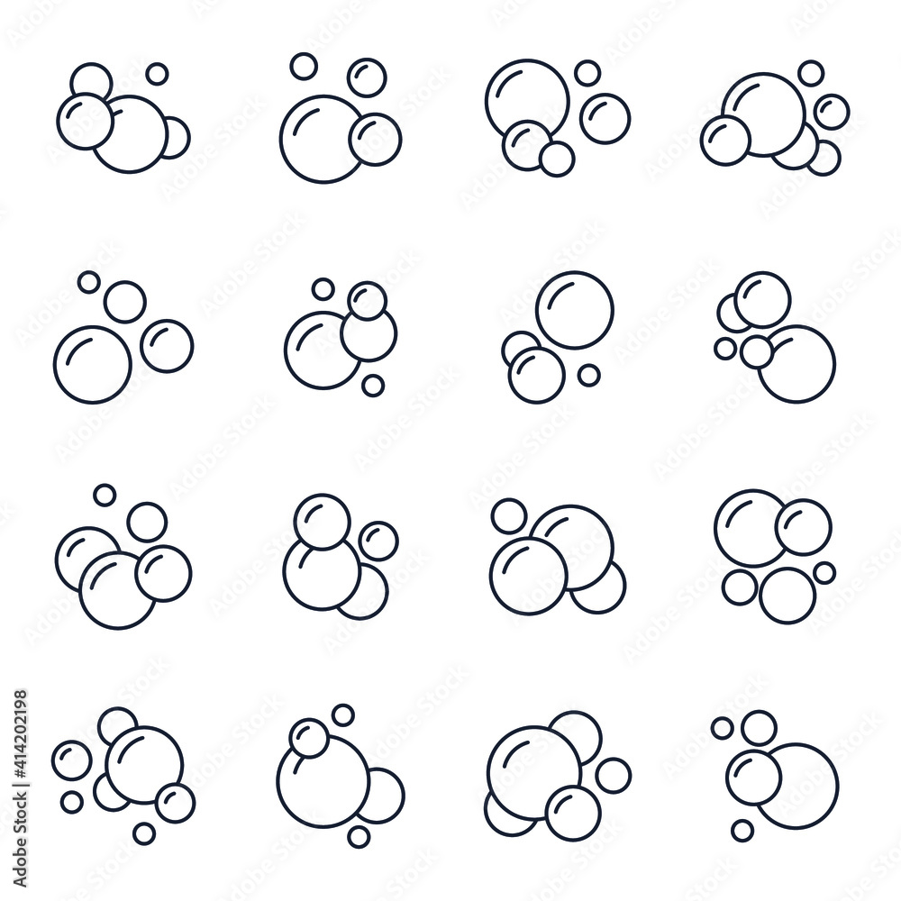Set of Bubbles icon. Soap foam, fizzy drink, oxygen bubble pictogram pack symbol template for graphic and web design collection logo vector illustration Set of Bubbles icon. Soap foam, fizzy drink, oxygen bubble pictogram pack symbol template for graphic and web design collection logo vector illustration