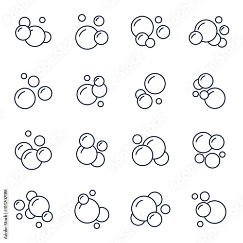 Set of Bubbles icon. Soap foam, fizzy drink, oxygen bubble pictogram pack symbol template for graphic and web design collection logo vector illustration