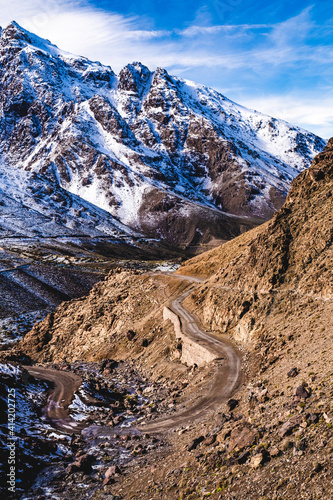 Moroccan landscape with snow and mountains