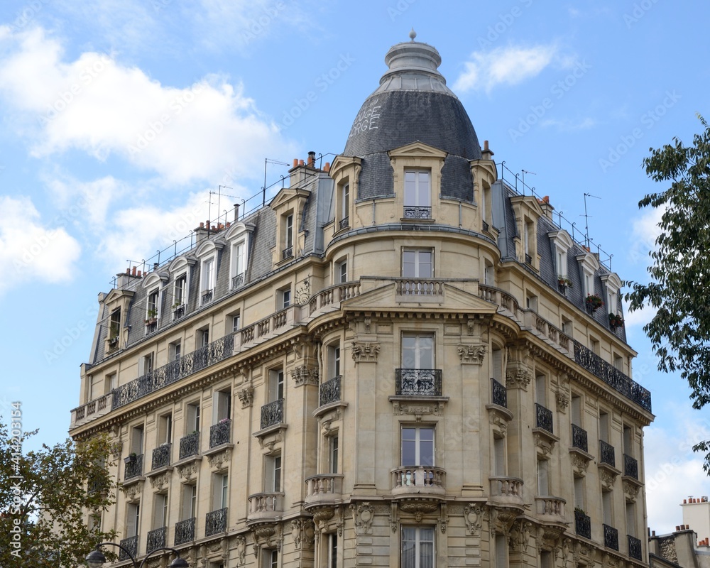 Paris building on street corner, France