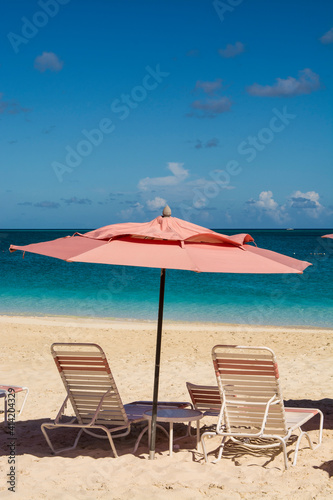 Beach umbrellas on Grace Bay Beach  Providenciales  Turks and Caicos Islands  Caribbean.