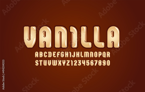 Trendy glossy font, cute alphabet in the cartoon style, rounded letters from A-Z and numbers from 0-9, vector illustration 10EPS