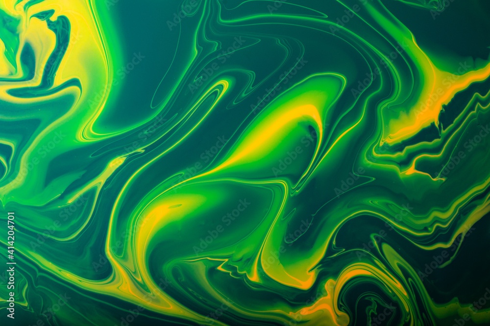Colorful green and yellow marble abstract backround.Make up concept.Beautiful stains of liquid nail laquers.Fluid art,pour painting technique.Good as digital decor,copy space.Horizontal photography. Colorful green and yellow marble abstract backround.Make up concept.Beautiful stains of liquid nail laquers.Fluid art,pour painting technique.Good as digital decor,copy space.Horizontal photography.