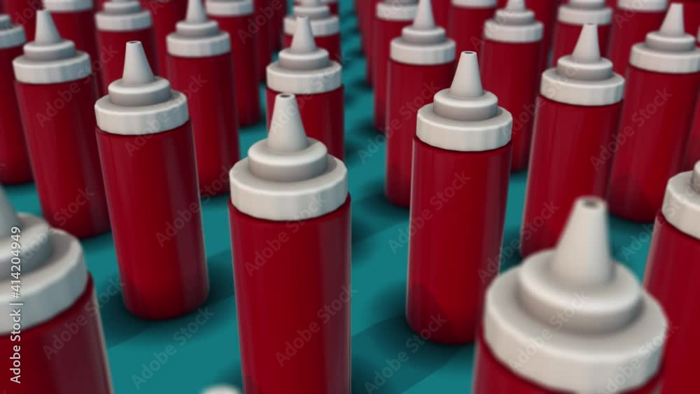 Multiple Ketchup Mustards in a row 4k. High quality 4k footage Multiple Ketchup Mustards in a row 4k. High quality 4k footage
