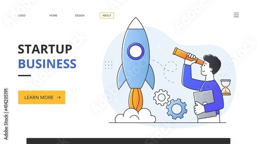 Business strartup abstract concept. Outline flat minimal style vector illustration. Website, web page, landing page template