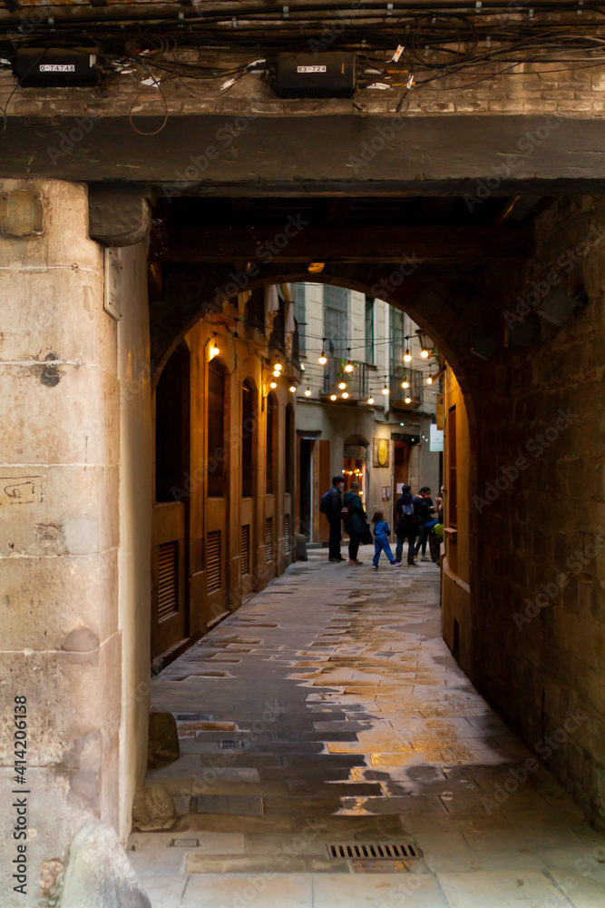 Gothic quarter of Barcelona, old town, selective focus