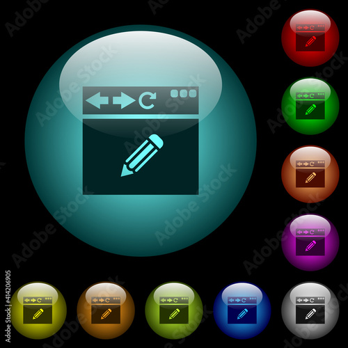 Browser edit icons in color illuminated glass buttons