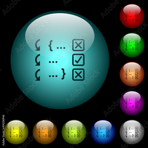 Debugging program icons in color illuminated glass buttons