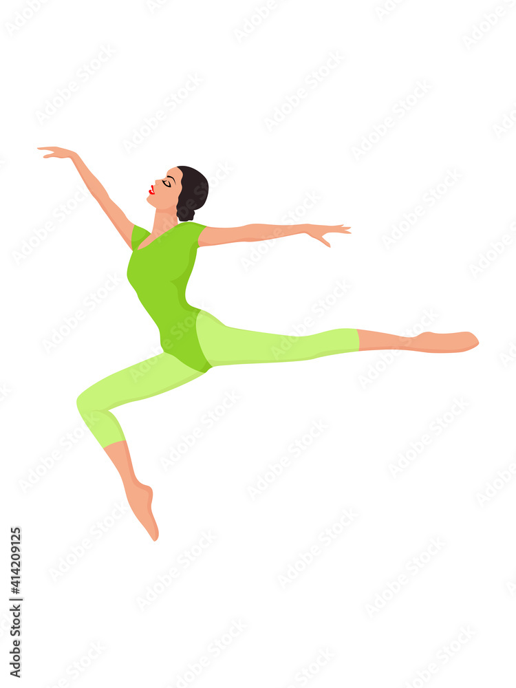 Woman dancer in bright green unitard