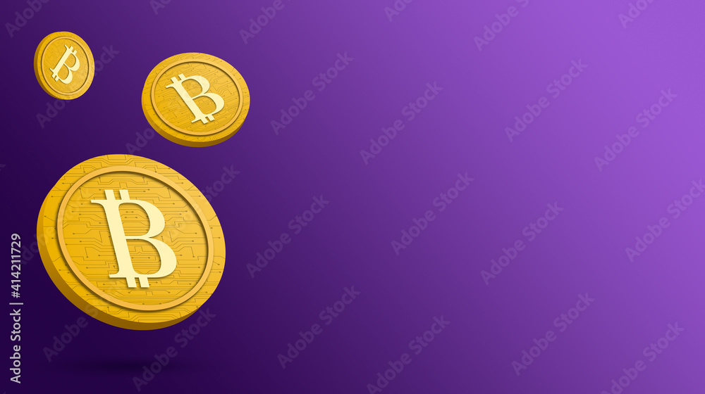 Bitcoin coin on a purple background, cryptocurrency 3d render