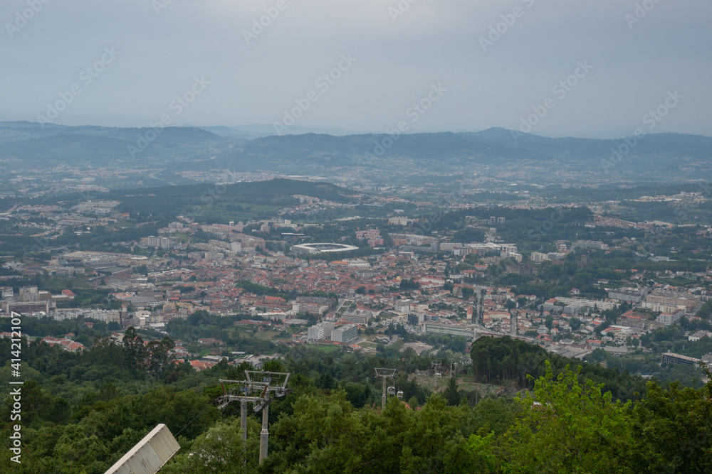 Guimaraes city view from Santuario da Penha Sanctuary, in Portugal