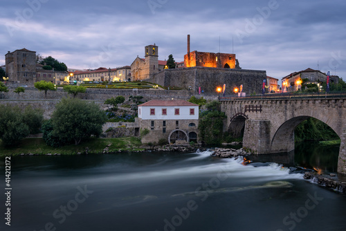 Barcelos view with mill and bridge, in Portugal photo