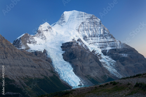 Canada, British Columbia. Mount Robson, highest mountain in the Canadian Rockies, elevation 3,954�m (12,972�ft), seen from Mumm Basin, Mount Robson Provincial Park.