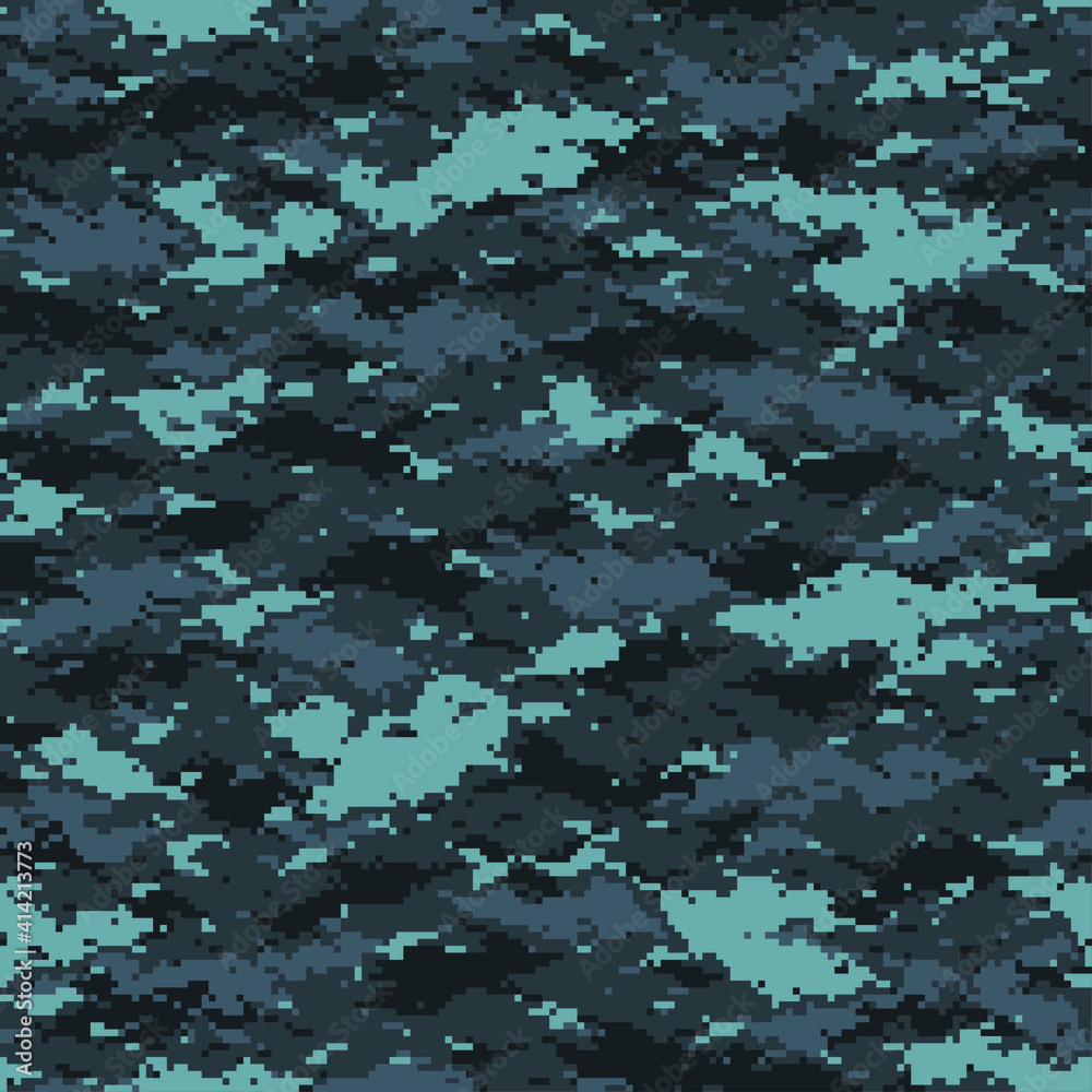 Digital camouflage seamless pattern. Abstract modern pixel camo texture for army and hunting fabric and fashion print. Vector background in military style.