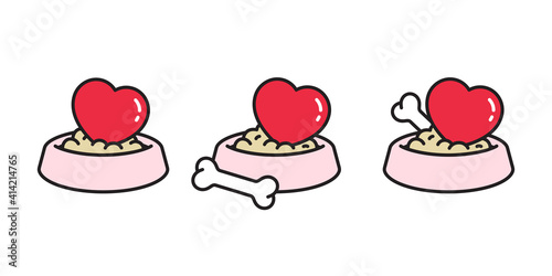 Dog food bowl heart valentine vector icon bone french bulldog cartoon illustration design