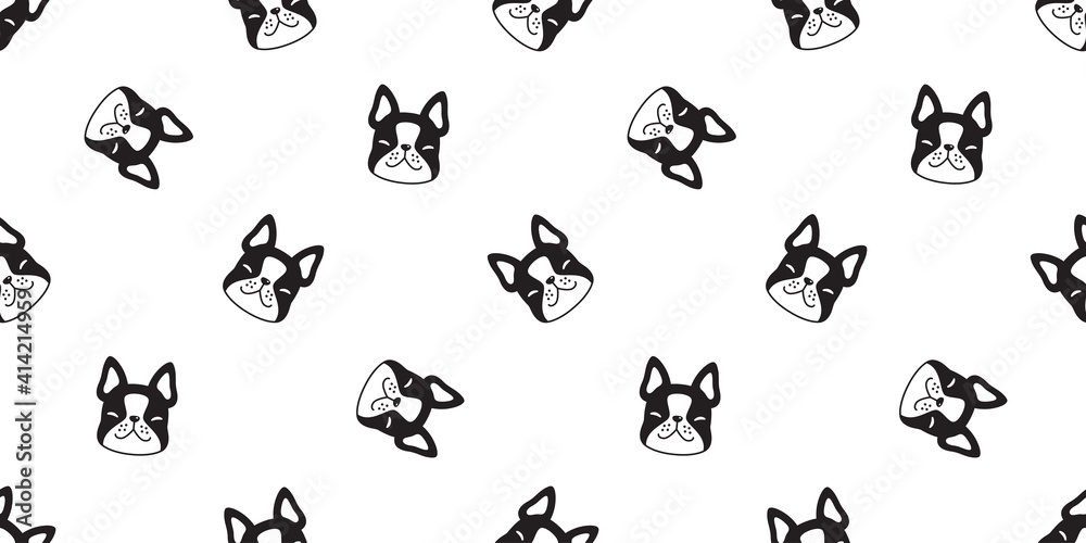 dog seamless pattern french bulldog vector face head cartoon icon repeat wallpaper tile background scarf isolated illustration design