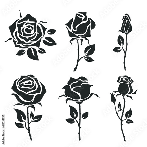 Collection of roses isolated on white. Vector iluustration. photo