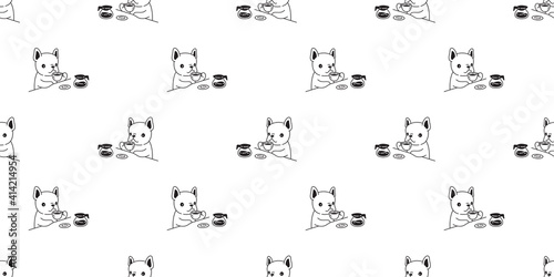 dog seamless pattern french bulldog vector coffee pot tea cartoon tile background repeat wallpaper scarf isolated illustration design