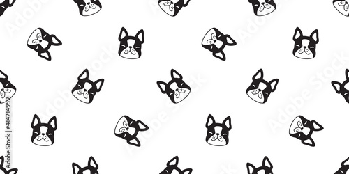 dog seamless pattern french bulldog vector face head cartoon icon repeat wallpaper tile background scarf isolated illustration design