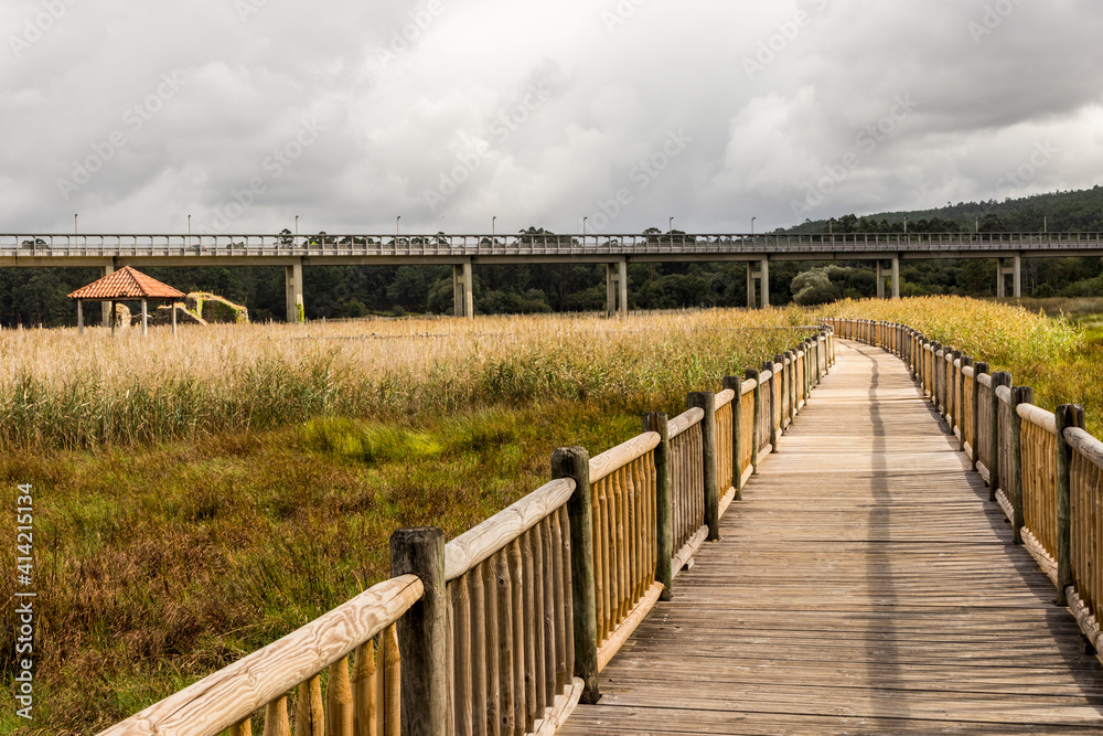 Fototapeta premium Catoira, Spain. The Torres de Oeste (West Towers), a walled complex of ruined castles in Galicia surrounded by marshes