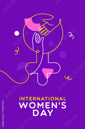 Women's Day outline hand female symbol card