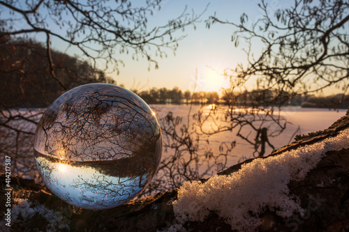 magical winter scene, lensball photography