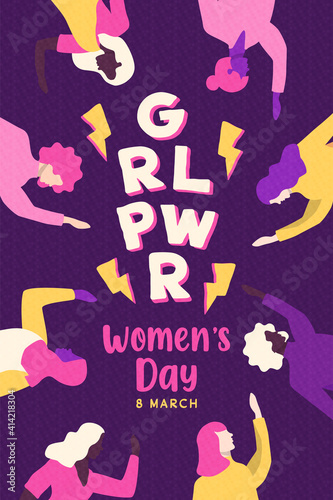 Women s Day girl pwer diverse woman card